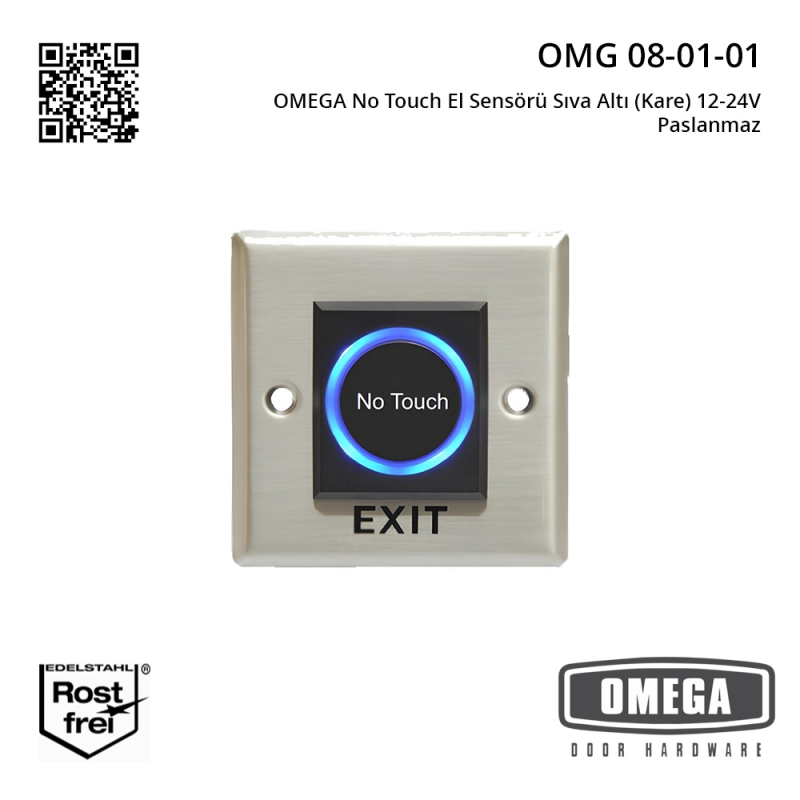 OMEGA No Touch El Sensörü Sıva Altı (Kare) 12-24V Paslanmaz