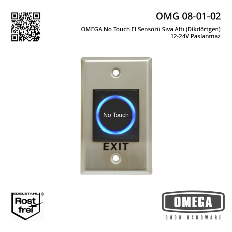 OMEGA No Touch El Sensörü Sıva Altı (Dikdörtgen) 12-24V Paslanmaz