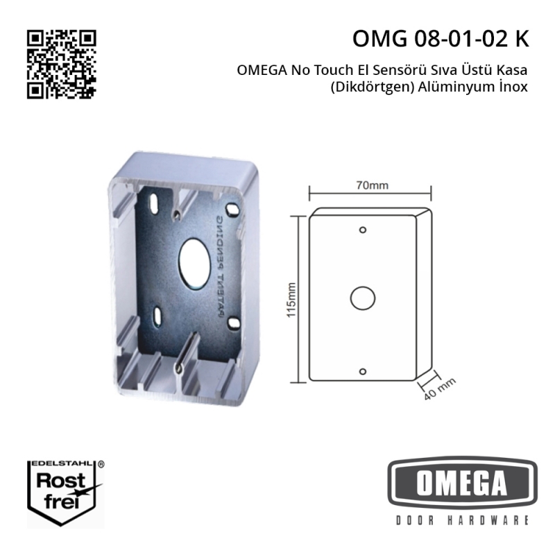 OMEGA No Touch El Sensörü Sıva Üstü Kasa (Dikdörtgen) Alüminyum İnox