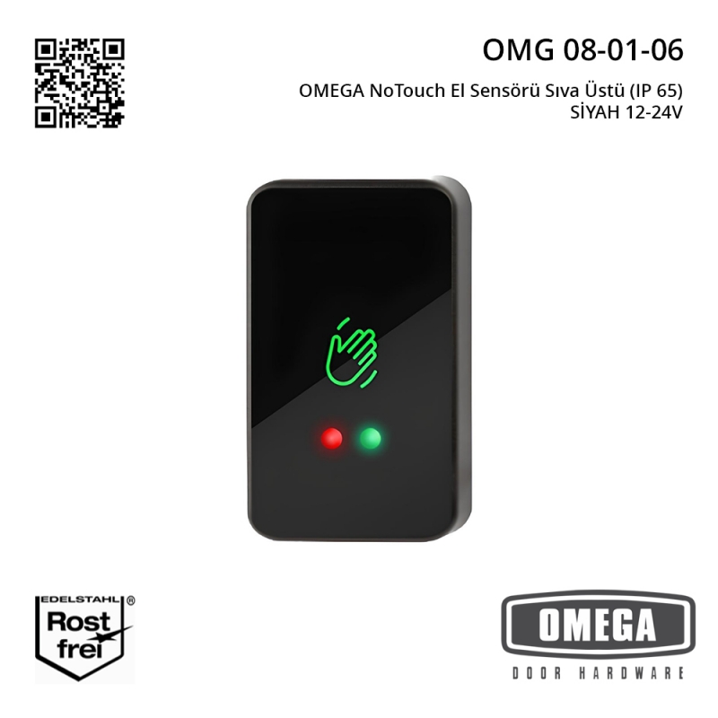 OMEGA NoTouch El Sensörü Sıva Üstü (IP 65) SİYAH 12-24V