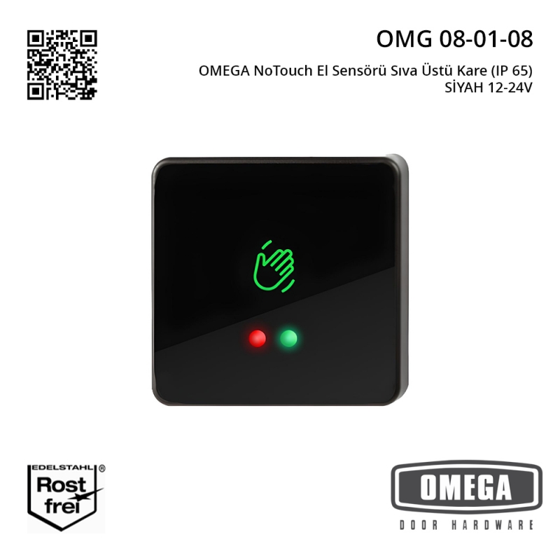 OMEGA NoTouch El Sensörü Sıva Üstü Kare (IP 65) SİYAH 12-24V