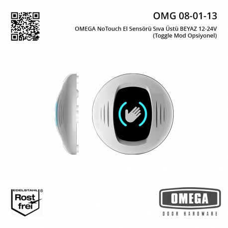 OMEGA NoTouch El Sensörü Sıva Üstü BEYAZ 12-24V (Toggle Mod Opsiyonel)