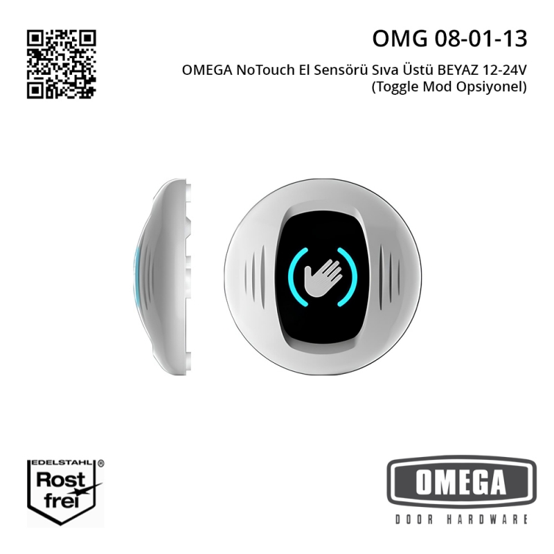 OMEGA NoTouch El Sensörü Sıva Üstü BEYAZ 12-24V (Toggle Mod Opsiyonel)
