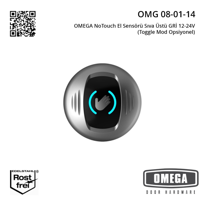 OMEGA NoTouch El Sensörü Sıva Üstü GRİ 12-24V (Toggle Mod Opsiyonel)