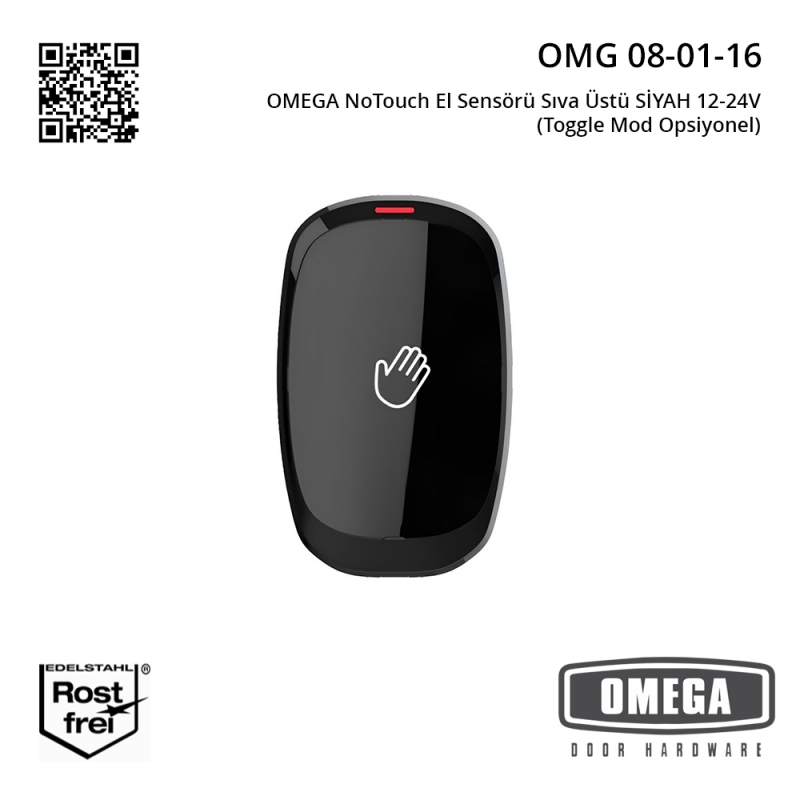 OMEGA NoTouch El Sensörü Sıva Üstü SİYAH 12-24V (Toggle Mod Opsiyonel)