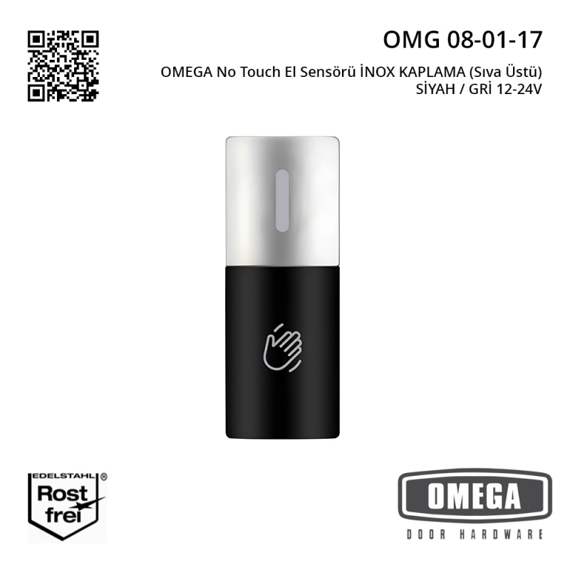 OMEGA No Touch El Sensörü İNOX KAPLAMA (Sıva Üstü) SİYAH / GRİ 12-24V