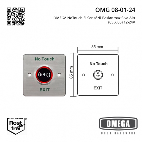 OMEGA NoTouch El Sensörü Paslanmaz Sıva Altı (85 X 85) 12-24V