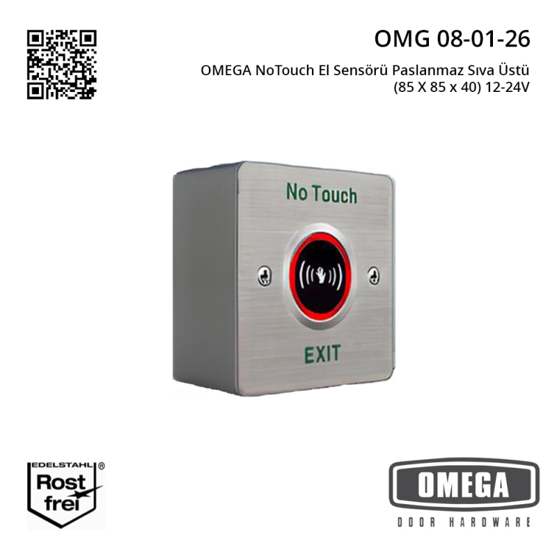 OMEGA NoTouch El Sensörü Paslanmaz Sıva Üstü (85 X 85 x 40) 12-24V