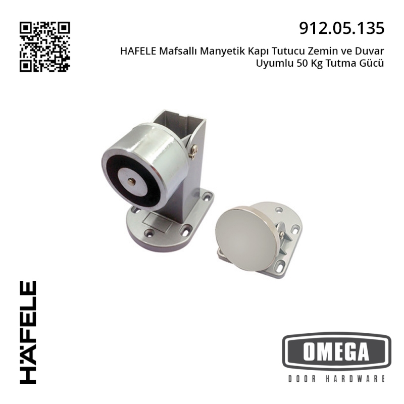 HAFELE Mafsallı Manyetik Kapı Tutucu Zemin ve Duvar Uyumlu 50 Kg Tutma Gücü
