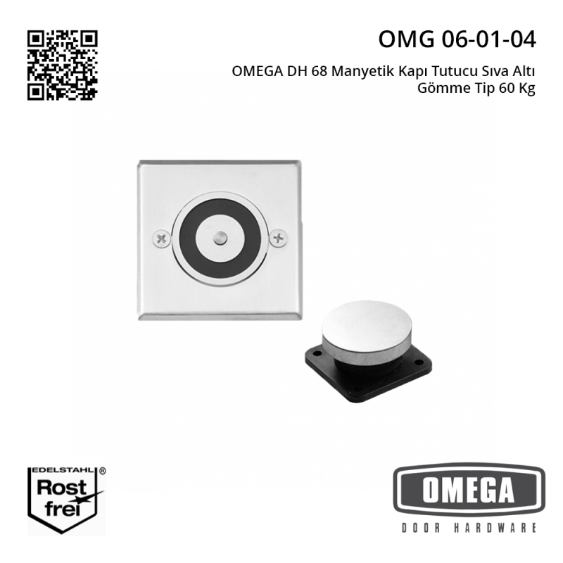 OMEGA DH 68 Manyetik Kapı Tutucu Sıva Altı Gömme Tip 60 Kg