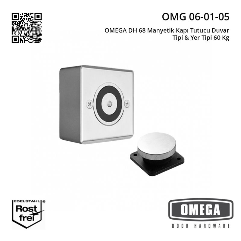 OMEGA DH 68 Manyetik Kapı Tutucu Duvar Tipi & Yer Tipi 60 Kg