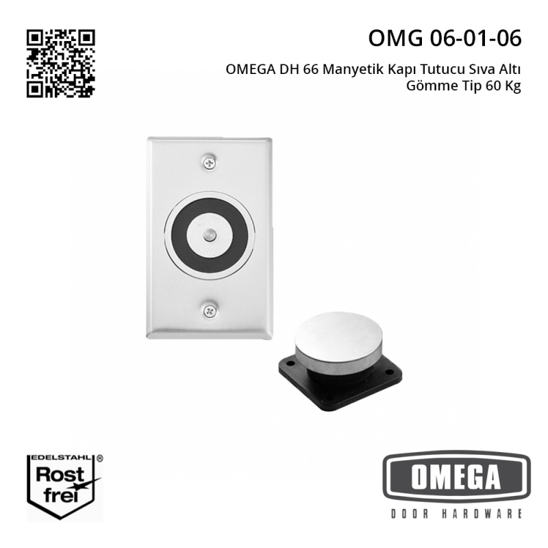 OMEGA DH 66 Manyetik Kapı Tutucu Sıva Altı Gömme Tip 60 Kg